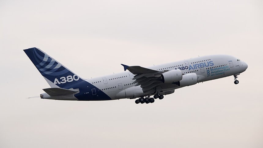 <i>Airbus</i><br/>The Airbus A380 completed a trial flight using one engine entirely powered by fuel derived from cooking oil.