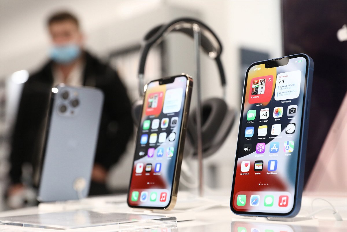 <i>Artyom Geodakyan/TASS/Getty Images</i><br/>Apple suspends all product sales in Russia. Apple smartphones are here on display in a shop in Moscow