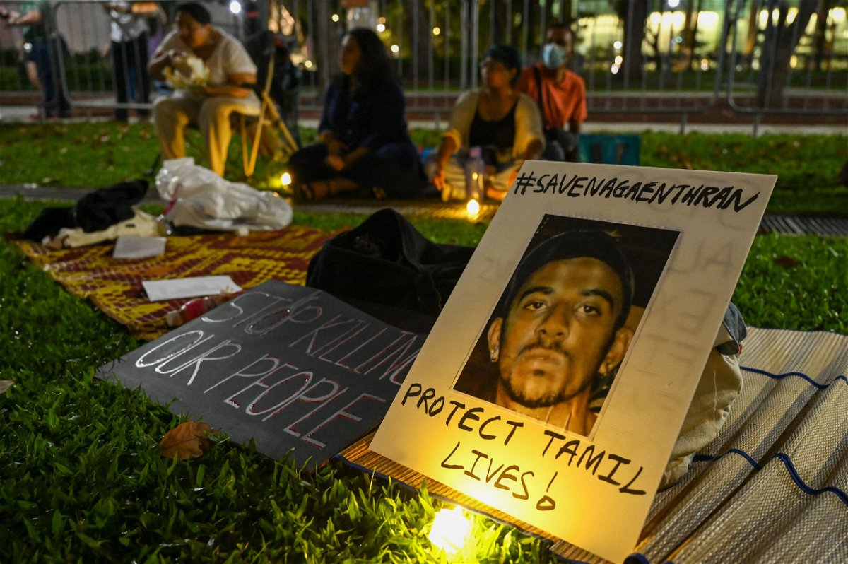 <i>Roslan Rahman/AFP/Getty Images</i><br/>People hold a vigil for Malaysian national Nagaenthran K. Dharmalingam