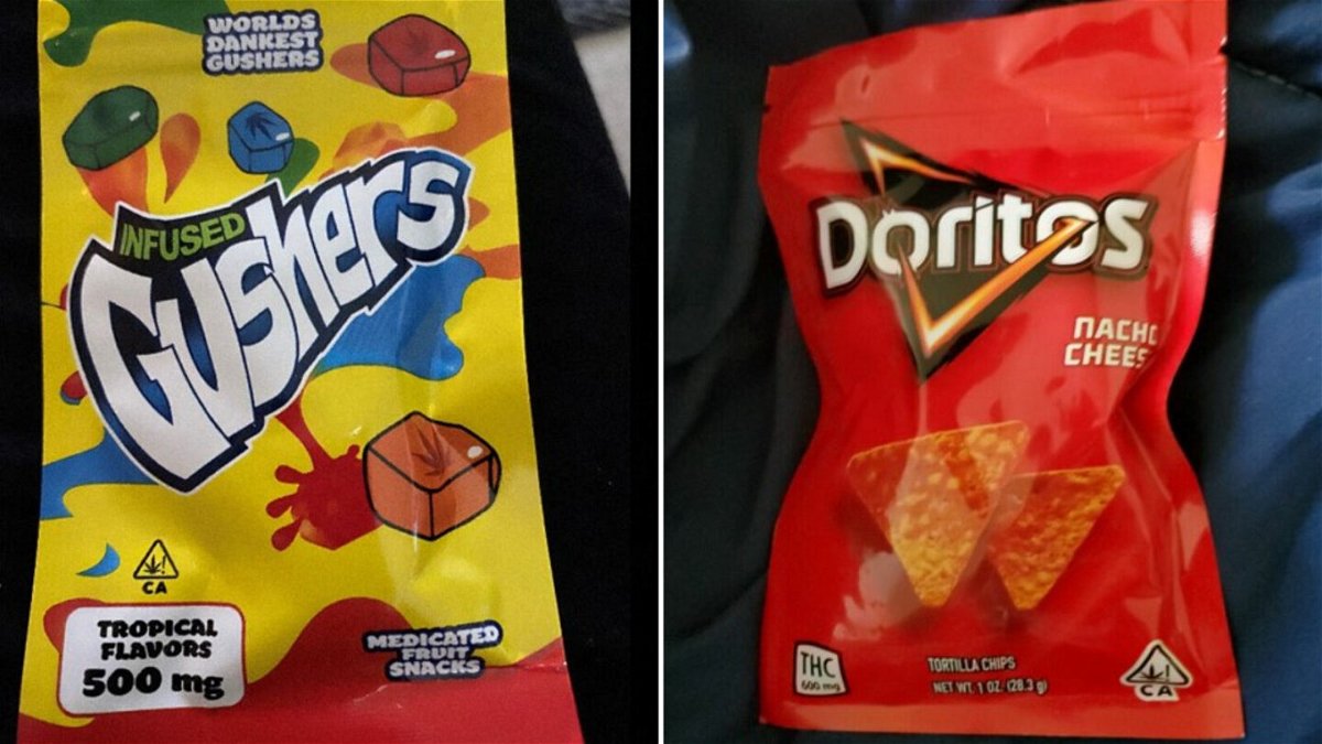 <i>Ompad et al. Drug Alc Depend 2022</i><br/>A child could easily mistake these copycat bags of edibles for the real candy and chips.  Manufacturers are suing to get knockoffs to stop.