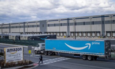 A truck arrives to the Amazon warehouse facility on Staten Island