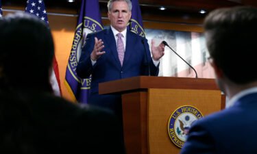 House Minority Leader Kevin McCarthy talks to reporters in Washington