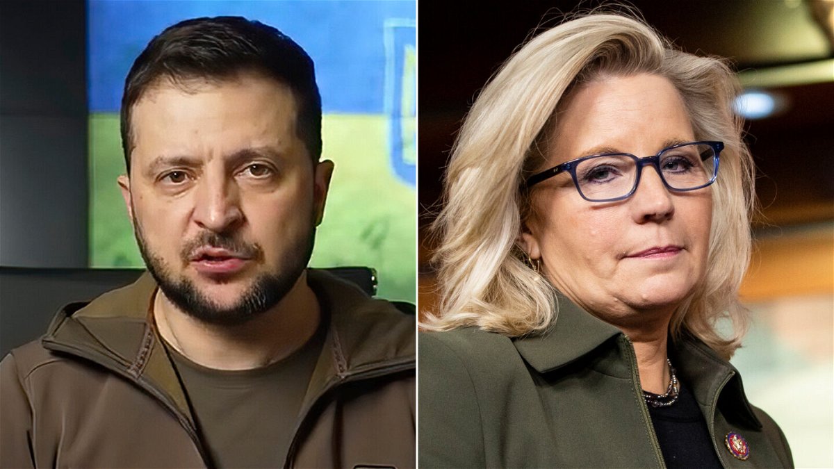<i>Ukrainian Government/Getty Images</i><br/>Ukrainian President Zelensky and Rep. Liz Cheney are among this year's recipients of the John F. Kennedy Profile in Courage award.