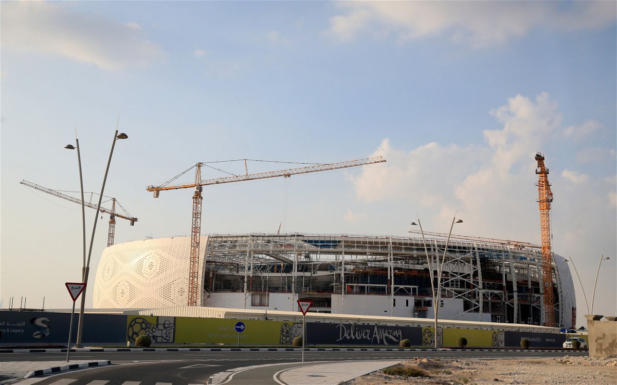 <i>Adam Davy/PAWire/AP</i><br/>Construction work takes place on the Al Thumama Stadium in Doha in 2019. With months to go until the 2022 World Cup in Qatar and less than a week since the draw took place