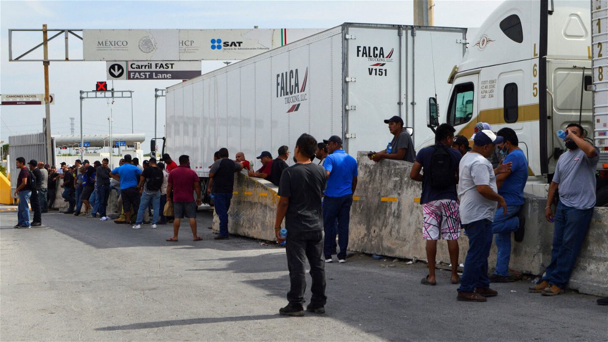 <i>Stringer/Reuters</i><br/>Mexican truck drivers block the Pharr-Reynosa International Bridge connecting the city of Reynosa to McAllen