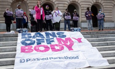 Protesters gather in front of the Kentucky State Capitol in Frankfort over House Bill 3 on March 29. A federal judge on April 21 temporarily blocked a broad Kentucky abortion law