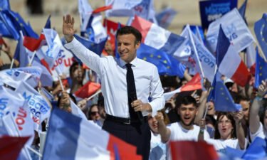 Emmanuel Macron is seen at a rally on April 16 in Marseille
