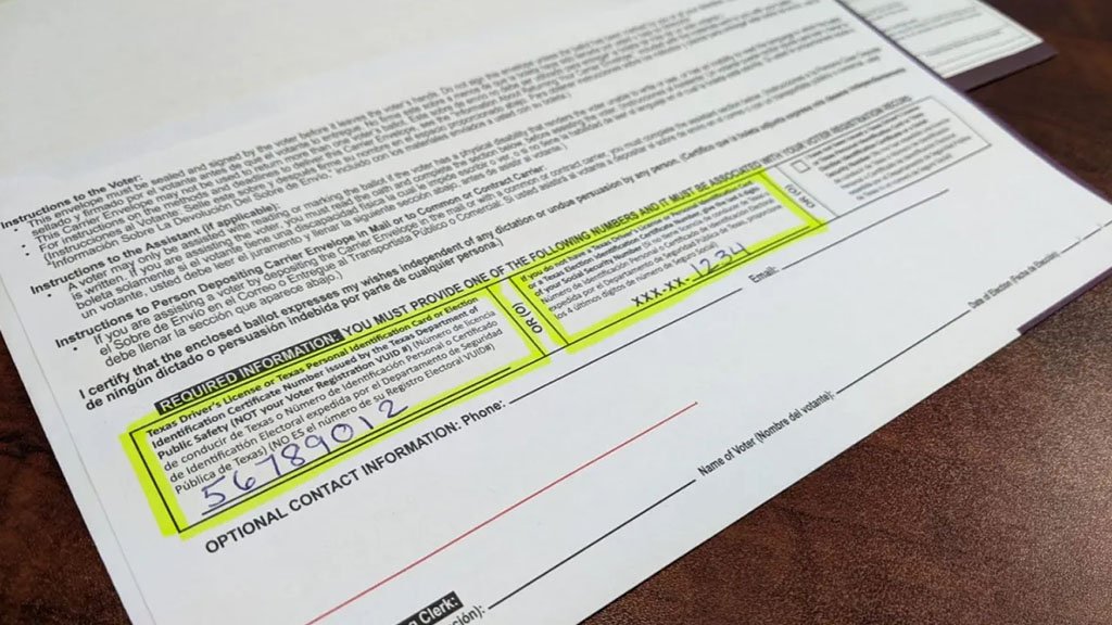 An example of how the El Paso County Elections Department would highlight rejected mail-in ballots returned to voters to emphasize the missing information.