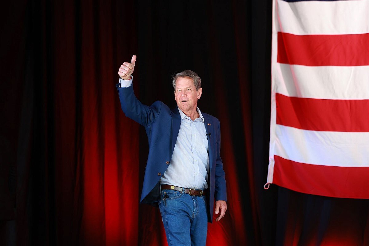 <i>Joe Raedle/Getty Images</i><br/>Georgia Gov. Brian Kemp walks onstage for a campaign event attended by former US Vice President Mike Pence at the Cobb County International Airport on May 23 in Kennesaw