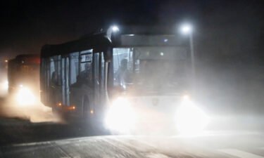 Buses pictured in Mariupol