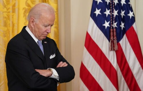 U.S. President Joe Biden listens ahead of the signing of an executive order to reform federal and local policing on the second anniversary of the death of George Floyd