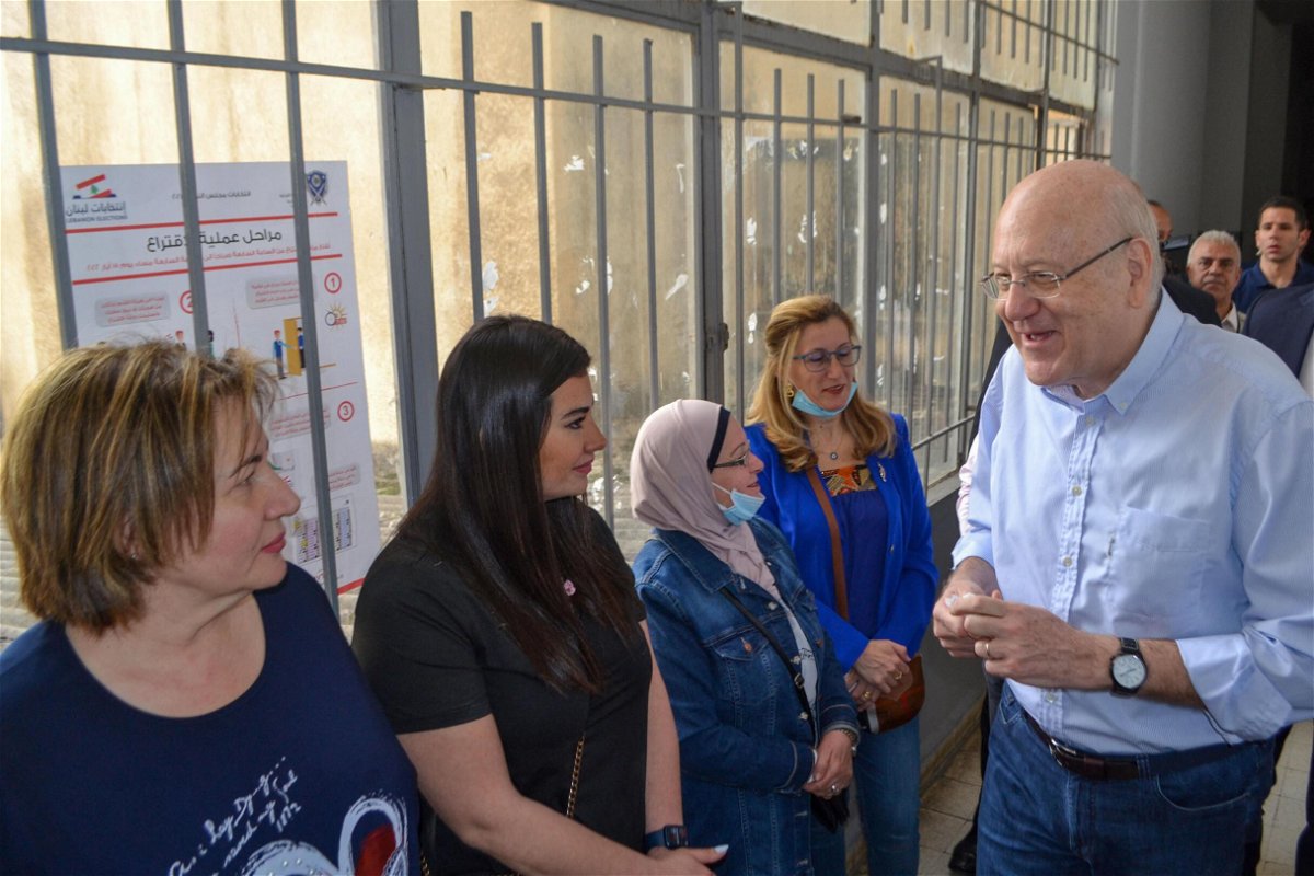 <i>Faith Al-Masri/AFP/Getty Images</i><br/>Lebanese Prime Minister Najib Mikati casts his ballot in the parliamentary election at a polling station in the northern Lebanese city of Tripoli on May 15.