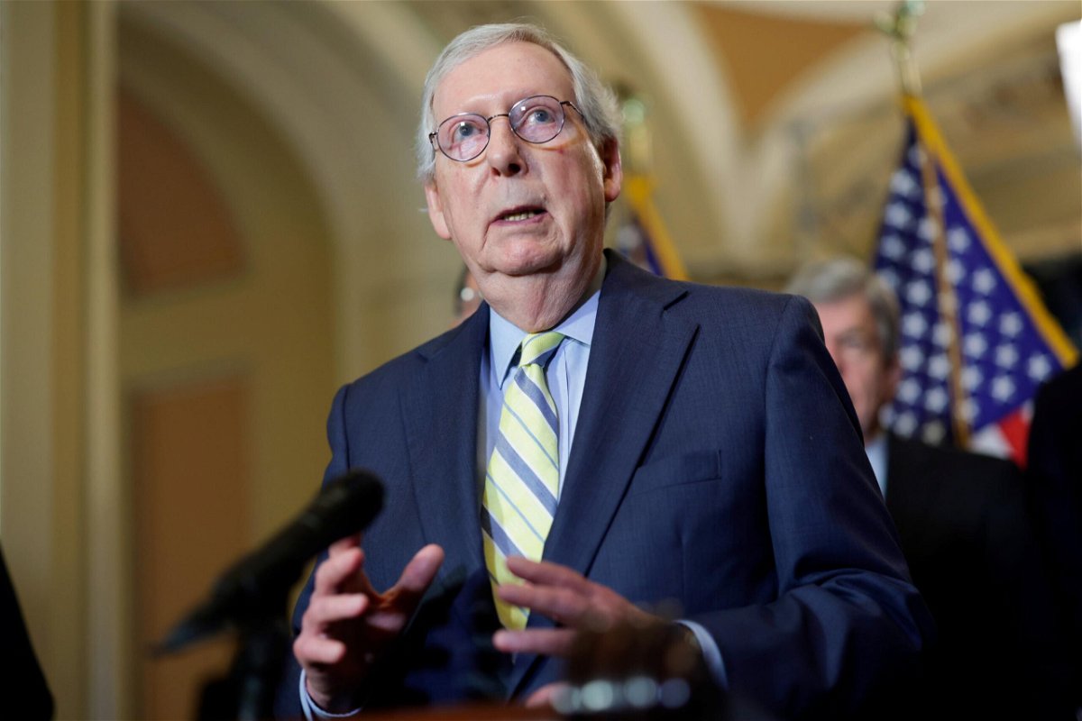 <i>Kevin Dietsch/Getty Images</i><br/>U.S. Senate Minority Leader Mitch McConnell (R-KY) speaks to reporters following the weekly Republican policy luncheons