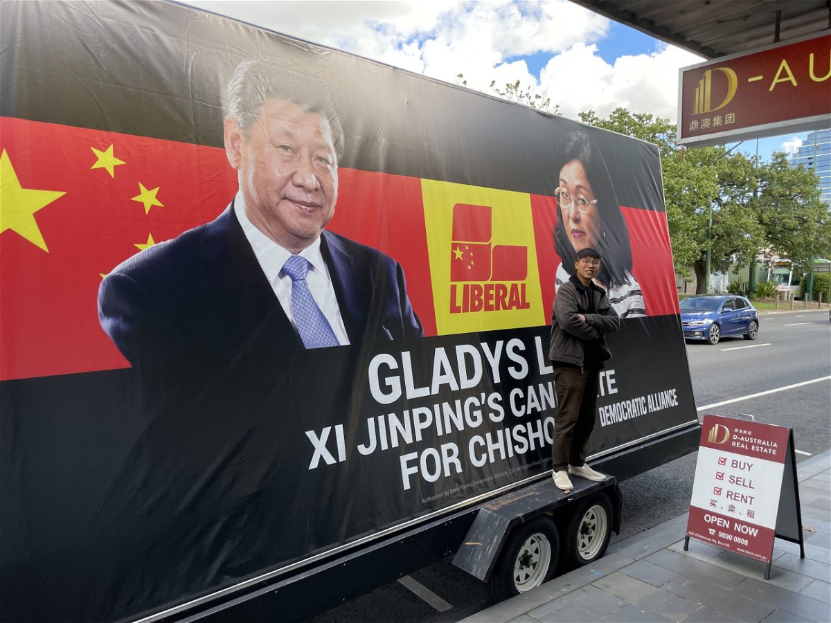 <i>Drew Pavlou/Democratic Alliance</i><br/>A poster that claims Chinese President Xi Jinping backs a Liberal candidate.