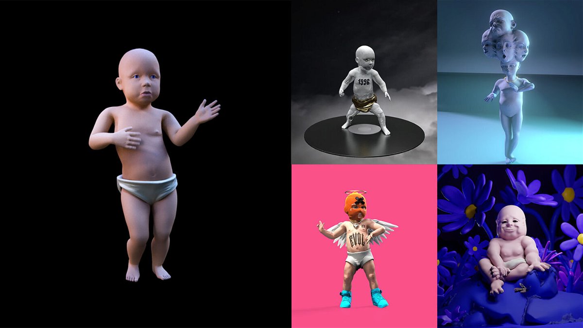 <i>Courtesy HFA Studio / Autodesk</i><br/>(Clockwise from left) The newly rendered original Dancing Baby