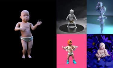 (Clockwise from left) The newly rendered original Dancing Baby