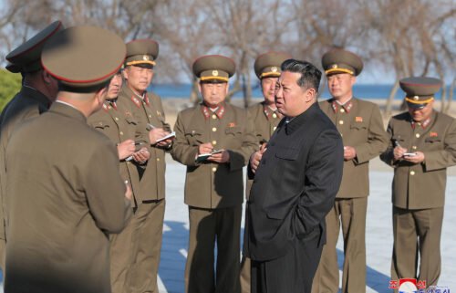 This undated handout picture released from North Korea's official Korean Central News Agency (KCNA) on April 17 shows North Korean leader Kim Jong Un as he observes the test-fire of a new-type tactical guided weapon in North Korea.