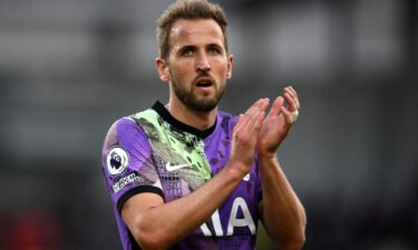 Tottenham Hotspur striker Harry Kane applauds the fans following during the Premier League match against Brentford at the Community Stadium in London on April 23