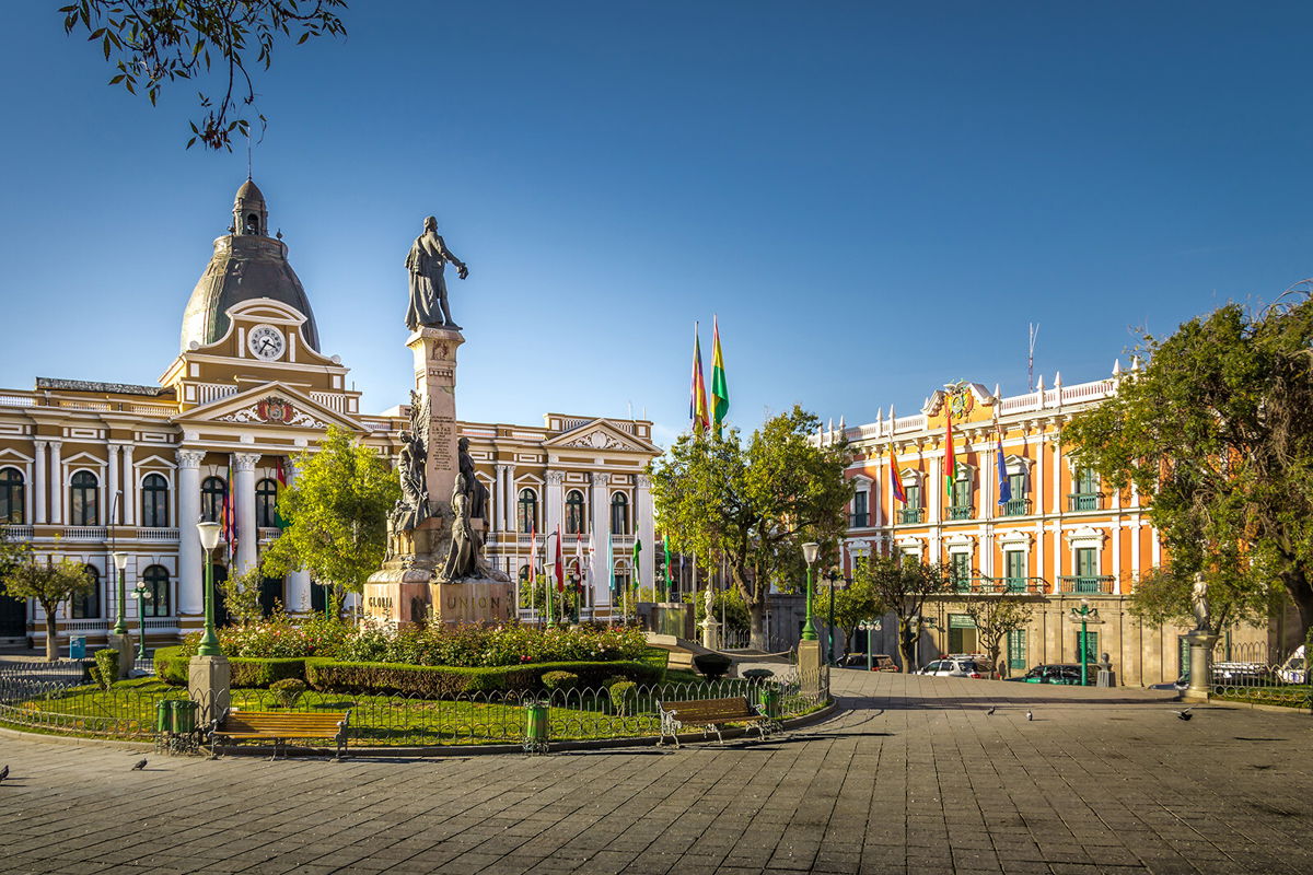 <i>diegograndi/Adobe Stock</i><br/>The Plaza Murillo and Bolivian Palace of Government in La Paz. Bolivia became a Level 1 destination on May 9.