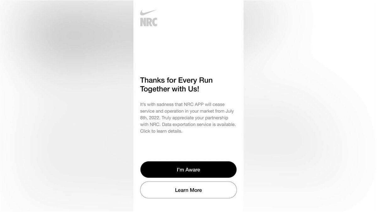 <i>CNN Beijing</i><br/>Nike has notified its 8 million users of the Run Club app in China that the platform will be discontinued soon.