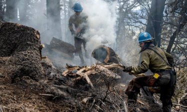Crews in northern New Mexico have cut and cleared containment lines around nearly half of the perimeter of the nation's largest active wildfire while bracing for a return of weather conditions which could fan flames and send embers aloft.