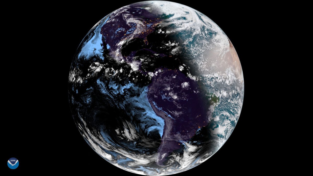 <i>NOAA</i><br/>This NASA photo shows the summer solstice from 2018. Notice the angle of the terminator (the line between day and night). This tilt exposes the Northern Hemisphere to more direct sunlight than the Southern Hemisphere.