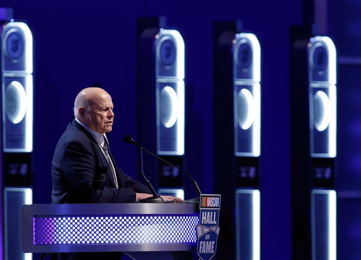 <i>Bob Leverone/NASCAR/Getty Images</i><br/>Bruton Smith makes his Hall of Fame acceptance speech on January 23