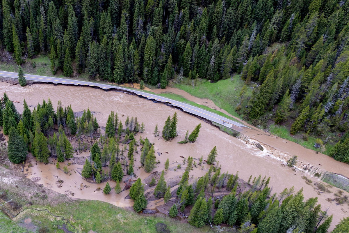 <i>Jacob W. Frank/National Park Service/AP</i><br/>The North Entrance Road of Yellowstone was severely damaged by flooding June 13.