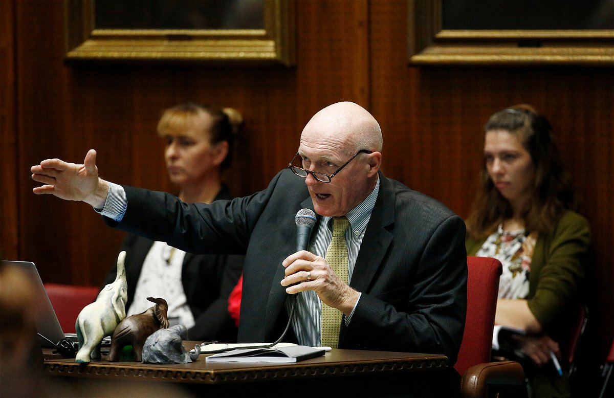 <i>Ross D. Franklin/AP</i><br/>Arizona Rep. Russell Bowers asks a question as Arizona House members receive mandatory sexual harassment and other ethics issues training on the House floor at the Capitol