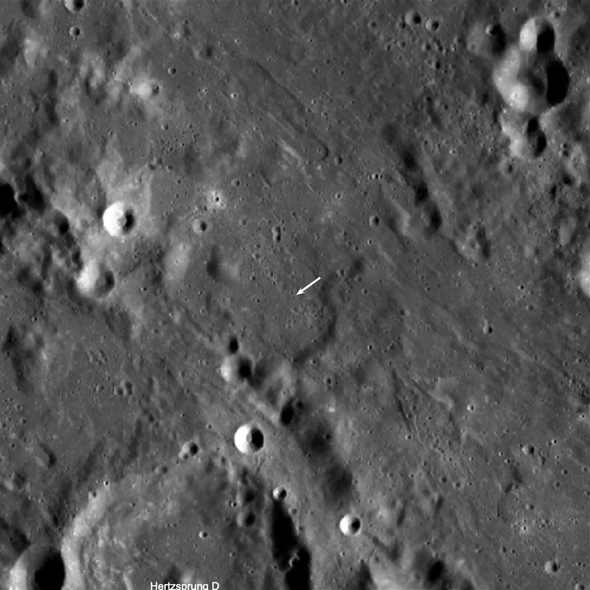 <i>NASA/Goddard/Arizona State University</i><br/>The new crater is smaller than others and not visible in this view