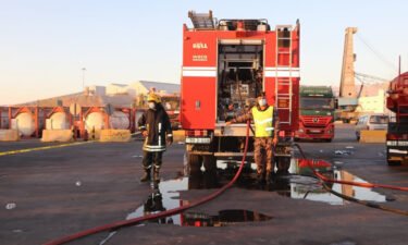 Emergency response teams respond to the toxic gas leak at the port of Aqaba in Jordan on June 27.