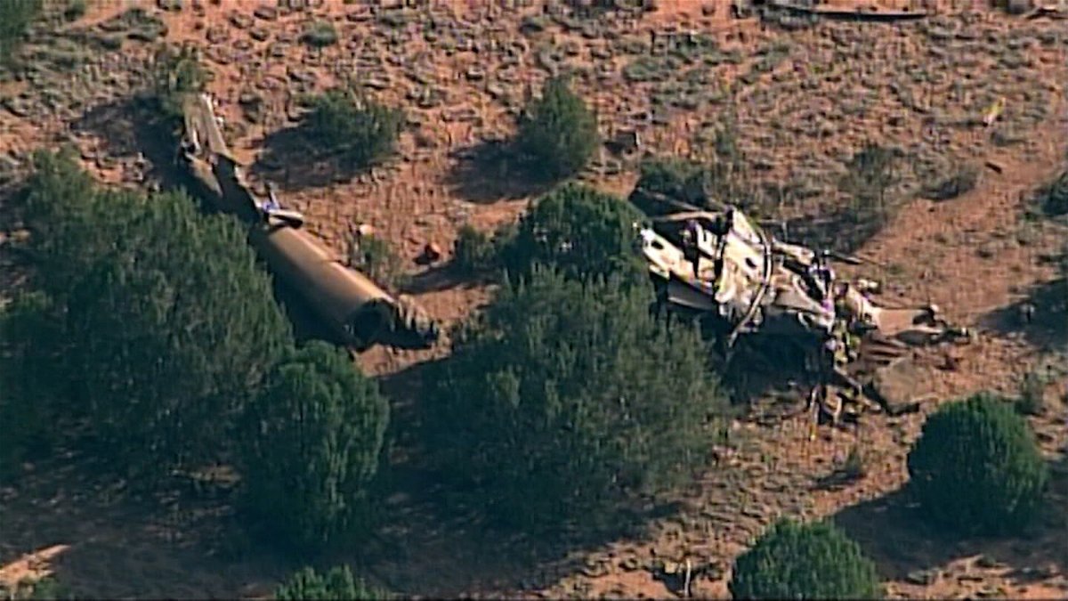 <i>KOAT</i><br/>The scene of a helicopter crash is seen near Las Vegas