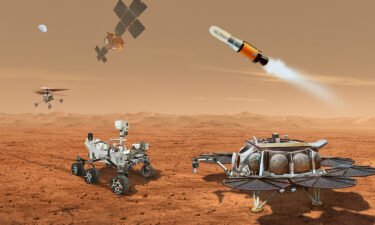 This illustration shows an updated concept for multiple robots that would work together to return Martian samples collected by NASA's Perseverance rover to Earth.