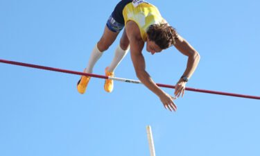 Duplantis competes in the men's pole vault final on day ten of the World Athletics Championships.