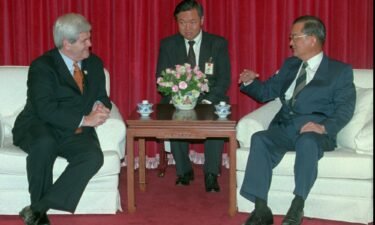 Former US House Speaker Newt Gingrich meets with Taiwanese Vice President and Premier Lien Chan during a brief visit to Taiwan in April