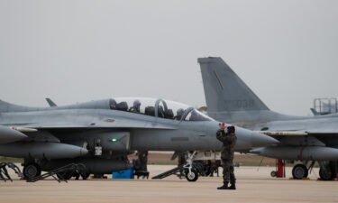 An FA-50 Golden Eagle fighter jet of the South Korean Air Force at a US air base in South Korea in 2017.