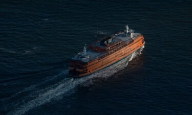 An aerial view of the Staten Island Ferry is seen on the Hudson river in New York City on August 5