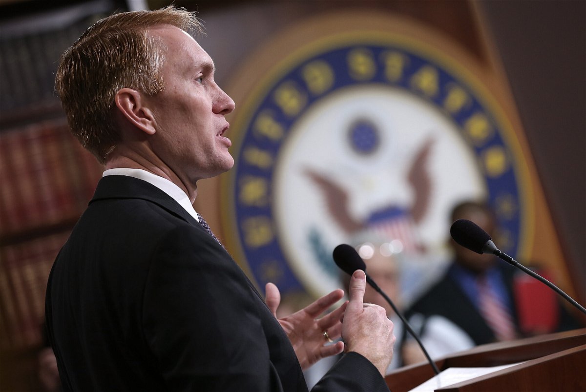 <i>Win McNamee/Getty Images</i><br/>Sen. James Lankford (R-OK) answers questions during a press conference at the U.S. Capitol on wasteful spending by the federal government November 30