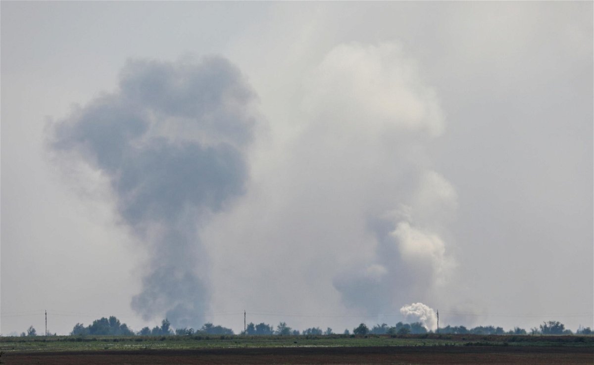 <i>Str/Reuters</i><br/>Smoke rises above the area following an explosion in the village of Maiskoye in Crimea on August 16.