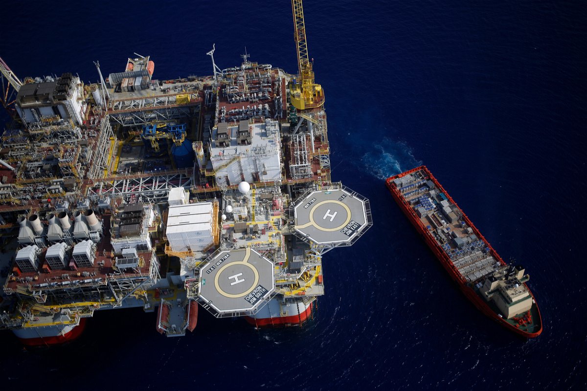 <i>Luke Sharrett/Bloomberg/Getty Images/FILE</i><br/>A platform supply vessel sits anchored next to the Chevron Corp. Jack/St. Malo deepwater oil platform in the Gulf of Mexico off the coast of Louisiana. Shell and Chevron shut oil platforms in the Gulf of Mexico after a leak knocked a pair of pipelines offline.