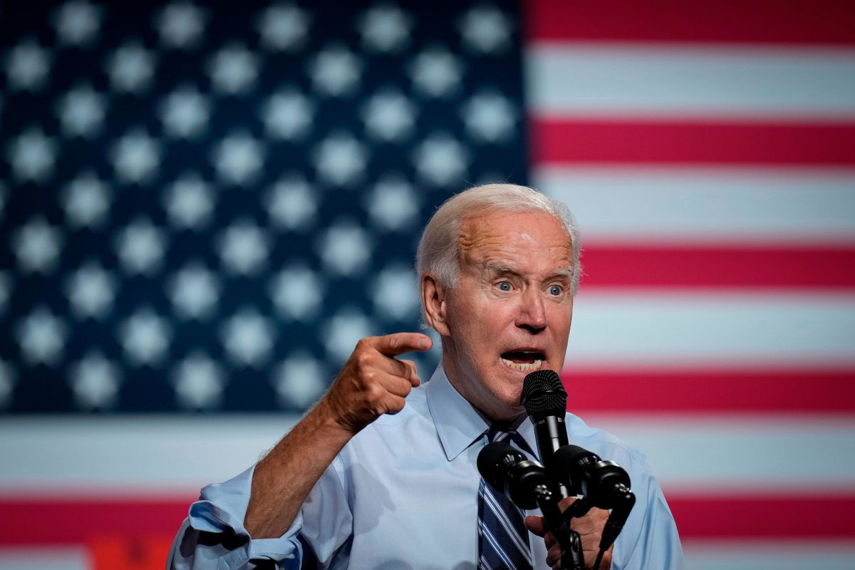 ROCKVILLE, MD - AUGUST 25: U.S. President Joe Biden speaks during a rally hosted by the Democratic National Committee (DNC) at Richard Montgomery High School on August 25, 2022 in Rockville, Maryland. Biden rallied supporters for Democratic candidates running in Maryland and to encourage Democratic voters nationwide to turn out in the November midterm elections. (Photo by Drew Angerer/Getty Images)