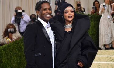 Singer Rihanna and rapper A$AP Rocky are seen here in September 2021 in New York. Rapper A$AP Rocky was charged on August 15 in connection with a 2021 shooting incident in California.