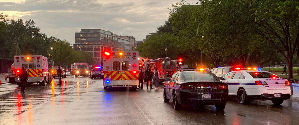 <i>From DC Fire and EMS/Twitter</i><br/>Authorities respond to the scene near Lafayette Park in Washington after a lightning strike injured four people.