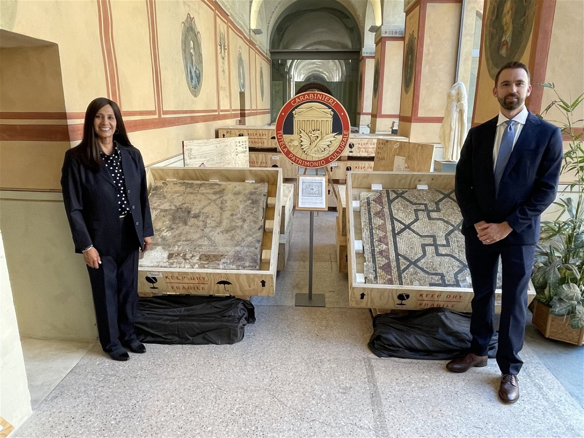 <i>FBI</i><br/>Special Agents Elizabeth Rivas and Allen Grove traveled to Italy for the repatriation of the mosaic.