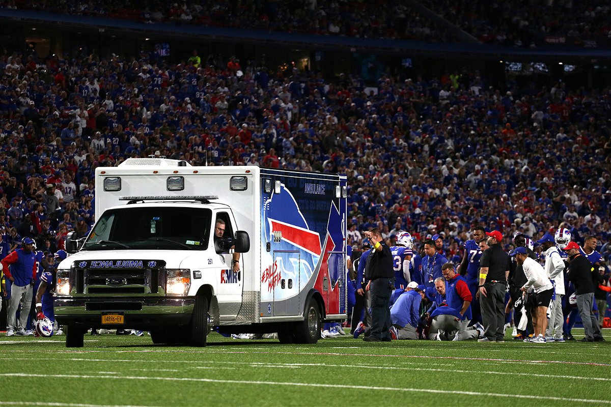 <i>Joshua Bessex/Getty Images</i><br/>An ambulance prepares to take Dane Jackson to the hospital after he suffered an injury.