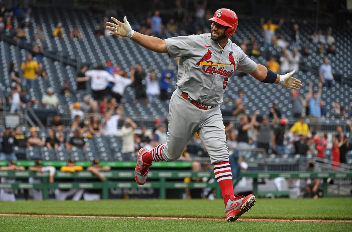 <i>Justin Berl/Getty Images</i><br/>Pujols hit a clutch two-run HR at the top of the ninth to turn the game around for the Cardinals.