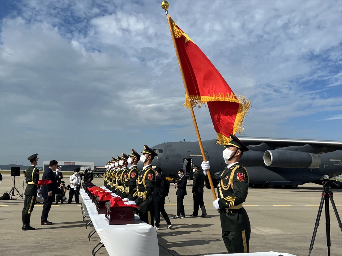 <i>Gawon Bae/CNN</i><br/>South Korea hands over the remains of Chinese who fought in the Korean war on September 16.