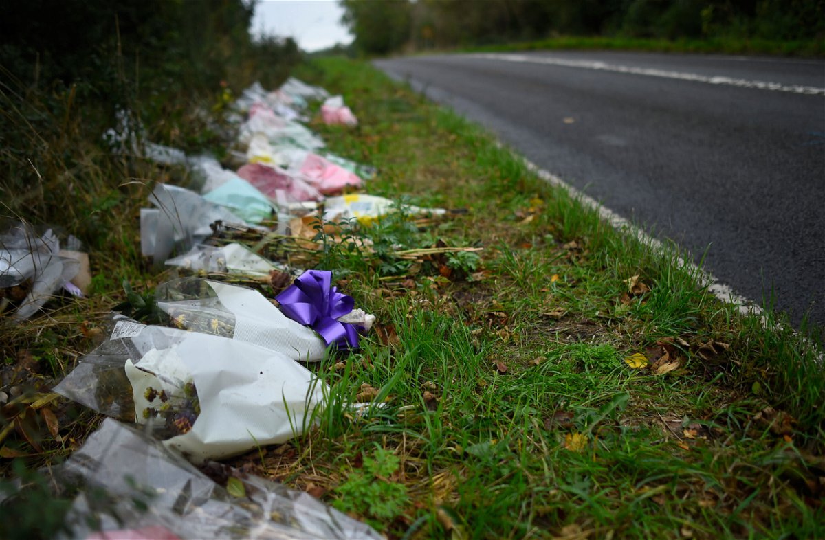 <i>Peter Summers/Getty Images</i><br/>Seen here are flowers left in remembrance of Harry Dunn near Brackley