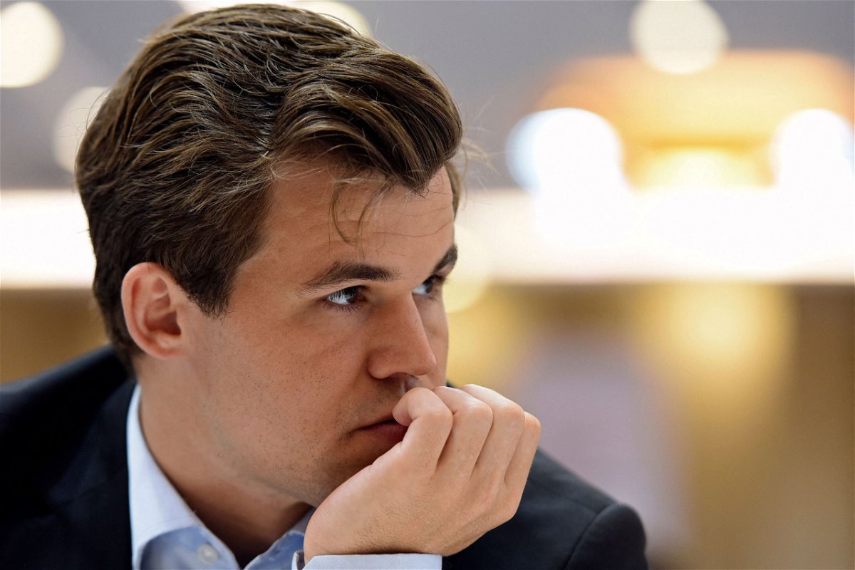 <i>Arun Sankar/AFP/Getty Images</i><br/>Norway's Magnus Carlsen competes during his Round 10 game against the Moldova's team at the 44th Chess Olympiad 2022