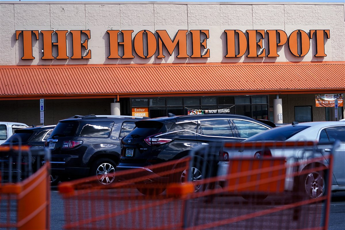 <i>Matt Rourke/AP</i><br/>Shopping carts are parked outside a Home Depot in Philadelphia on September 21. Home Depot workers in Philadelphia have filed to have a vote to be represented by a union.